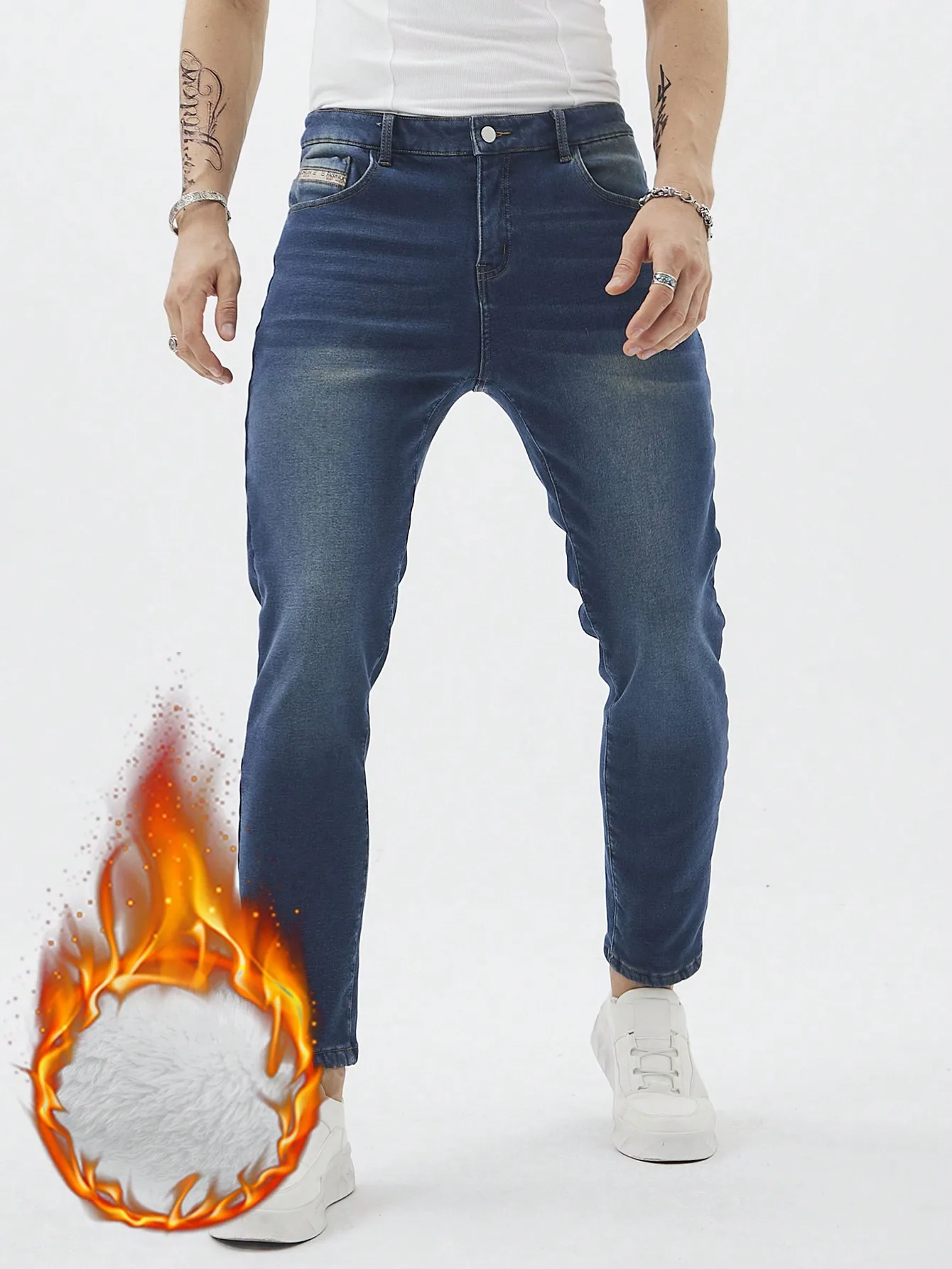 Men's winter fleece - lined jeans, dark blue slim - fit ankle - length, warm, stretchy and figure - flattering.
Men's winter fleece - lined jeans, dark blue slim - fit ankle - length, warm, stretchy and figure - flattering.