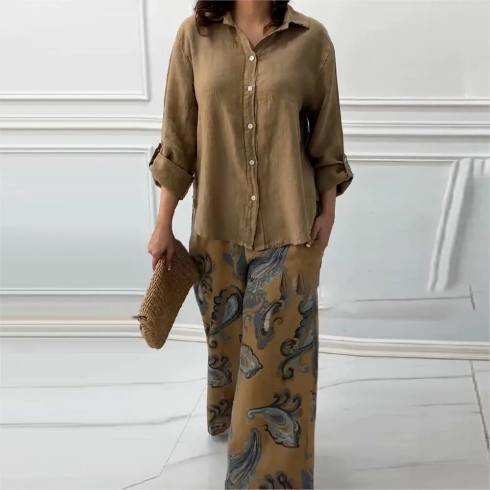 Women Two Piece Sets Casual V-neck Long Sleeve Shirt + Wide Leg Pants Suit Spring Summer Loose Print Casual Vacation 2 Piece Set
Women Two Piece Sets Casual V-neck Long Sleeve Shirt + Wide Leg Pants Suit Spring Summer Loose Print Casual Vacation 2 Piece Set