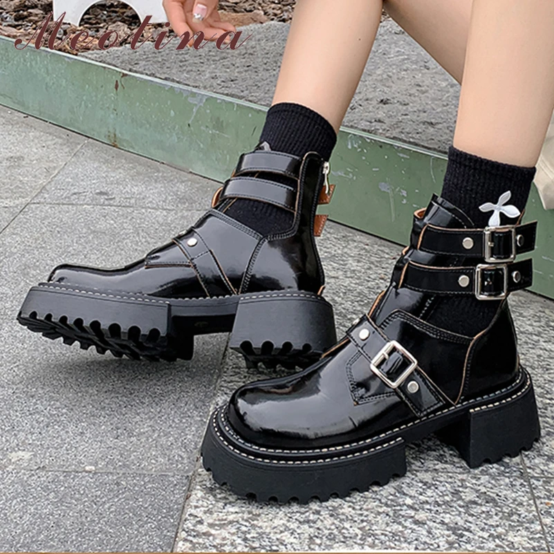 Meotina Women Genuine Leather Ankle Boot Round Toe Platform Thick High Heel Buckle Zipper Short Boot Lady Shoes Autumn Winter 40
Meotina Women Genuine Leather Ankle Boot Round Toe Platform Thick High Heel Buckle Zipper Short Boot Lady Shoes Autumn Winter 40
