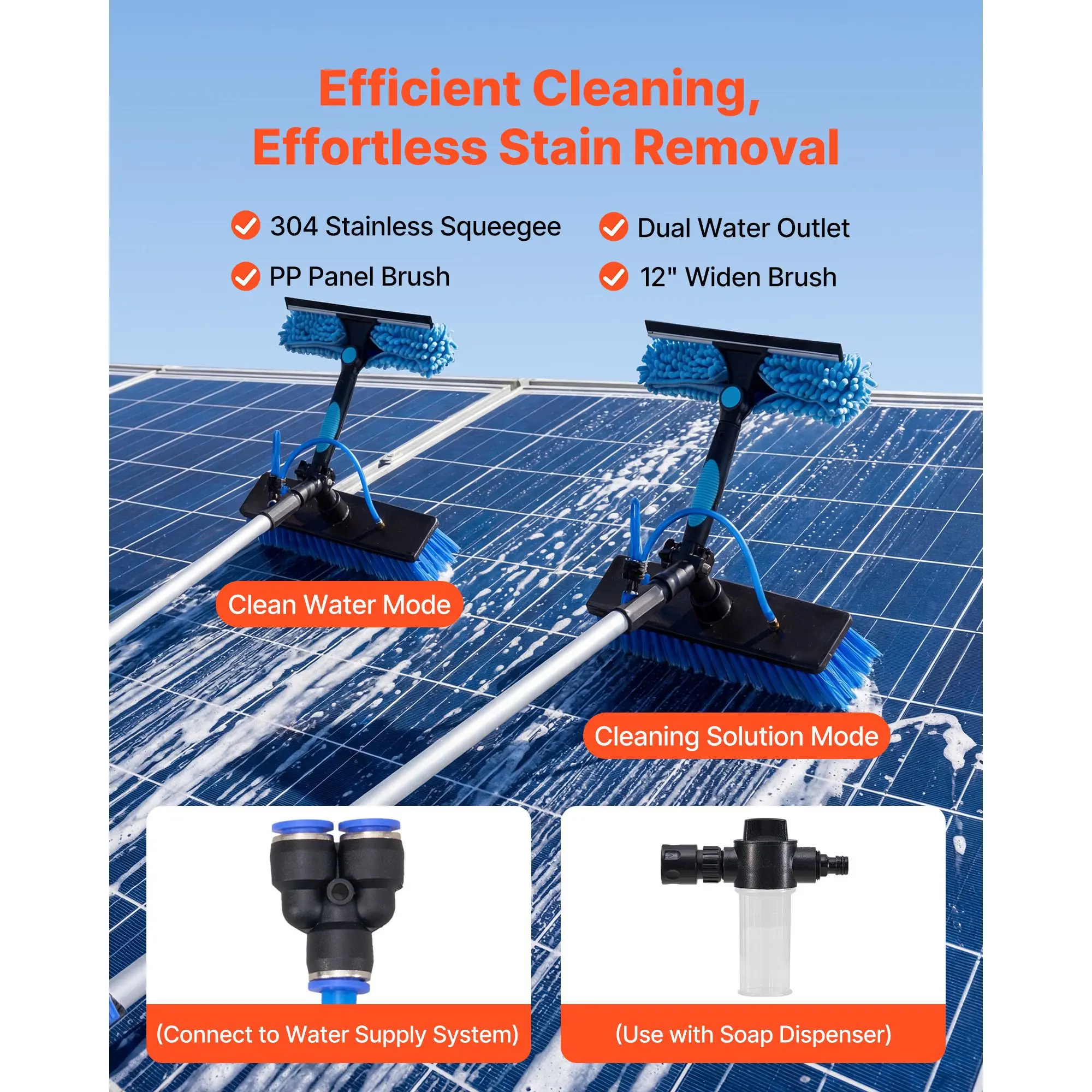 Solar Panel Cleaning Kit, 26 ft, Water Fed Pole Kit with Cleaning Brush, Soap Dispenser, Extendable Aluminum Telescopic Pole, 180° Rotatable Brush Head, for Roof Mounted Solar Panels, Windows
Solar Panel Cleaning Kit, 26 ft, Water Fed Pole Kit with Cleaning Brush, Soap Dispenser, Extendable Aluminum Telescopic Pole, 180° Rotatable Brush Head, for Roof Mounted Solar Panels, Windows