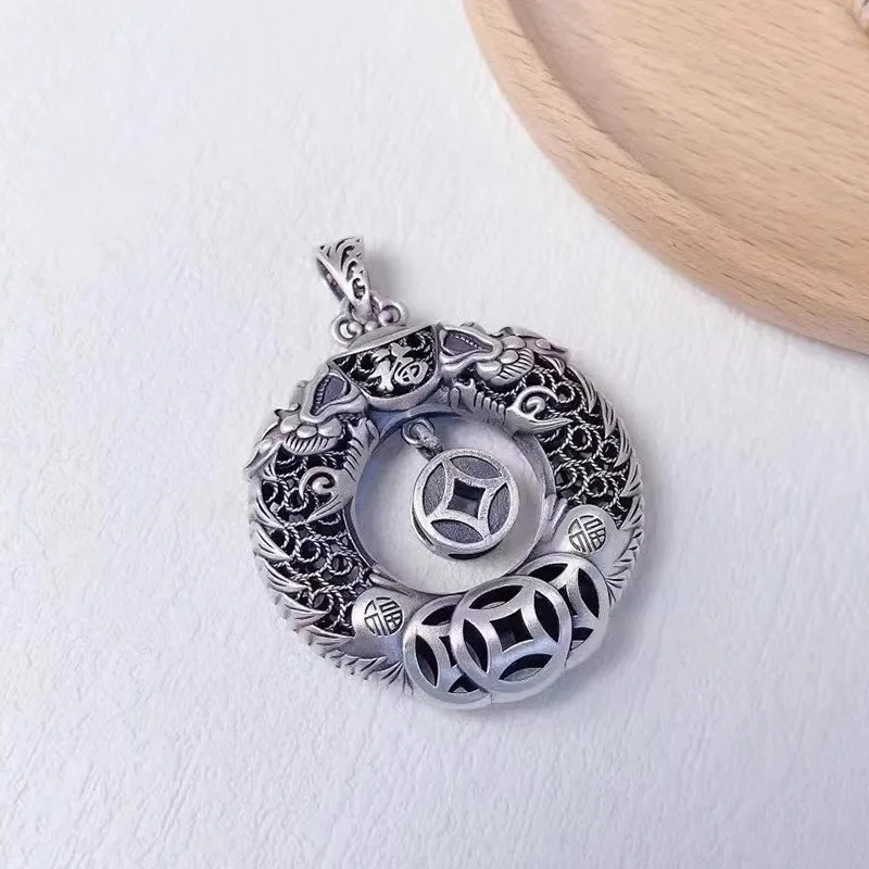 S999 Sterling Silver Double Dragon Peace Buckle Retro Buddhist Pendant Necklace
S999 Sterling Silver Double Dragon Peace Buckle Retro Buddhist Pendant Necklace