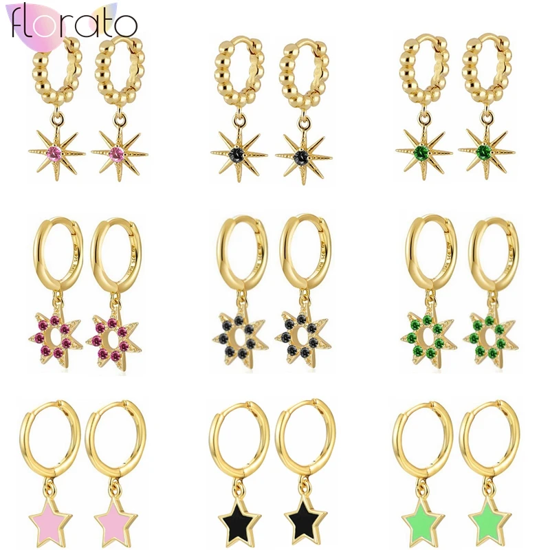 925 Sterling Silver Needle Hollow out Pendant Star Hoop Earrings For Women 7-Color Crystal Simple Earrings Fashion INS Jewelry
925 Sterling Silver Needle Hollow out Pendant Star Hoop Earrings For Women 7-Color Crystal Simple Earrings Fashion INS Jewelry