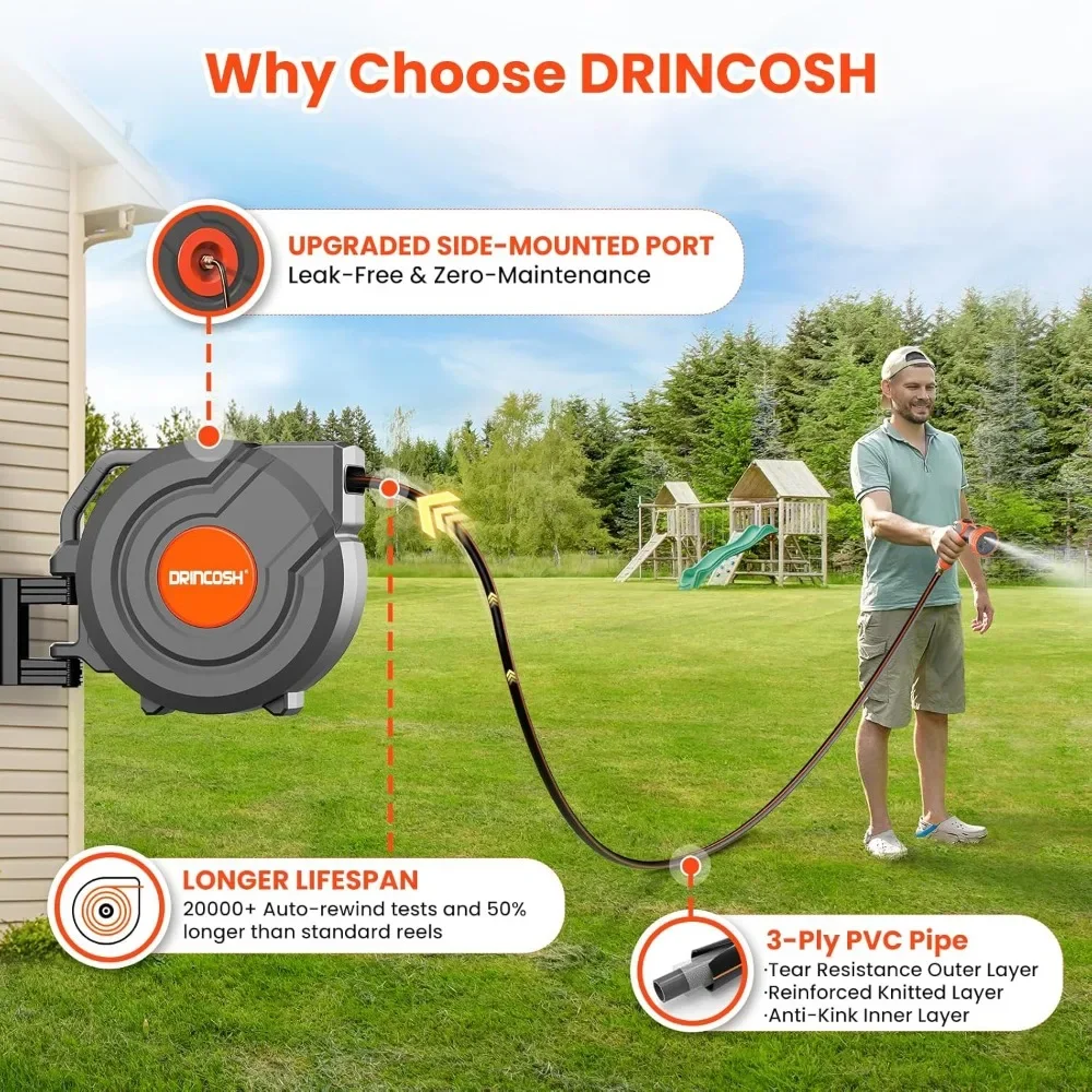 Upgraded Retractable Garden Hose Reel 5/8 in x 90 ft PRO 180° Swivel Metal Bracket Automatic Retract Heavy Duty Hose Reels Wall
Upgraded Retractable Garden Hose Reel 5/8 in x 90 ft PRO 180° Swivel Metal Bracket Automatic Retract Heavy Duty Hose Reels Wall