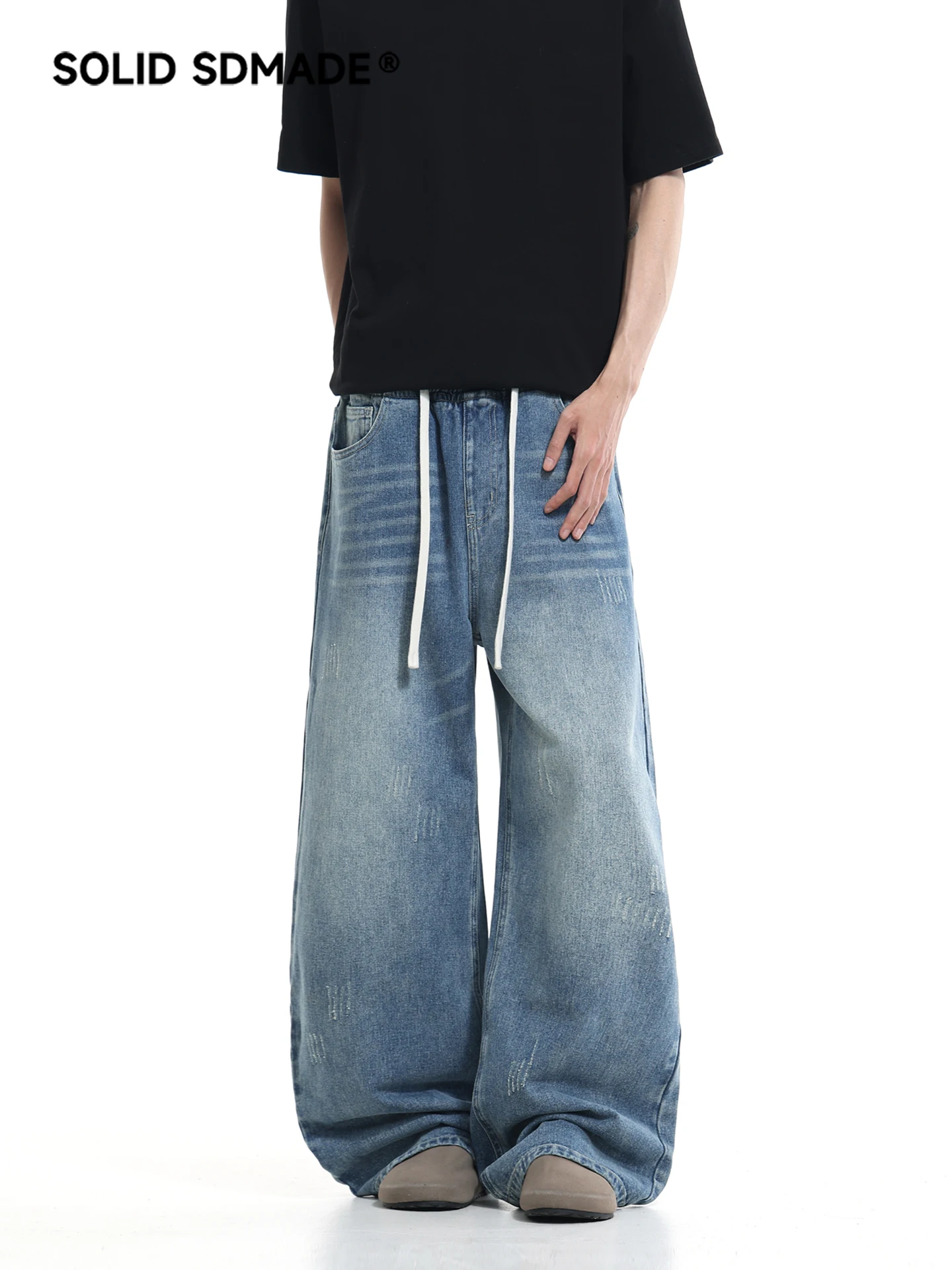 American Style Vintage Washed Drawstring Denim Jeans Men Women Spring Summer Loose Straight Leg Long Trousers
American Style Vintage Washed Drawstring Denim Jeans Men Women Spring Summer Loose Straight Leg Long Trousers