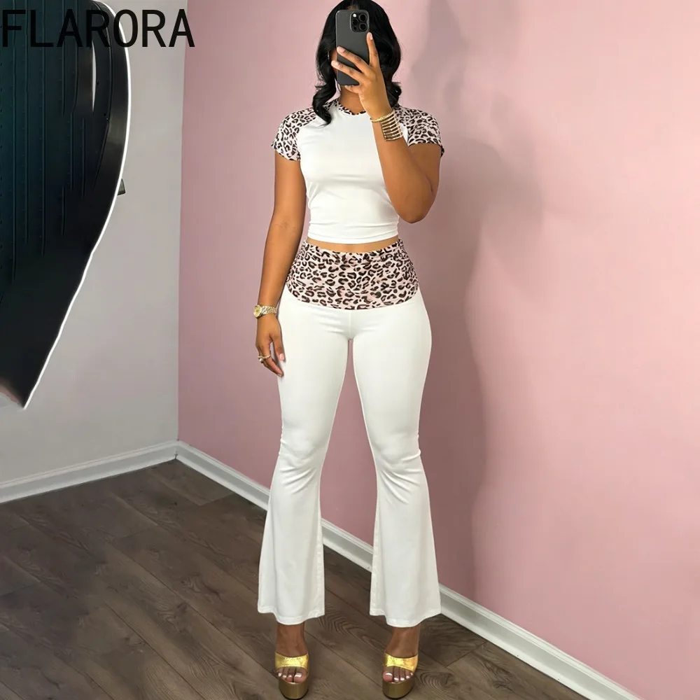 FLARORA Fashion Leopard Patchwork 2 Piece Sets Woman O Neck Short Sleeve Slim Crop Tops And Flare Pants Femalr Street Tracksuits
FLARORA Fashion Leopard Patchwork 2 Piece Sets Woman O Neck Short Sleeve Slim Crop Tops And Flare Pants Femalr Street Tracksuits