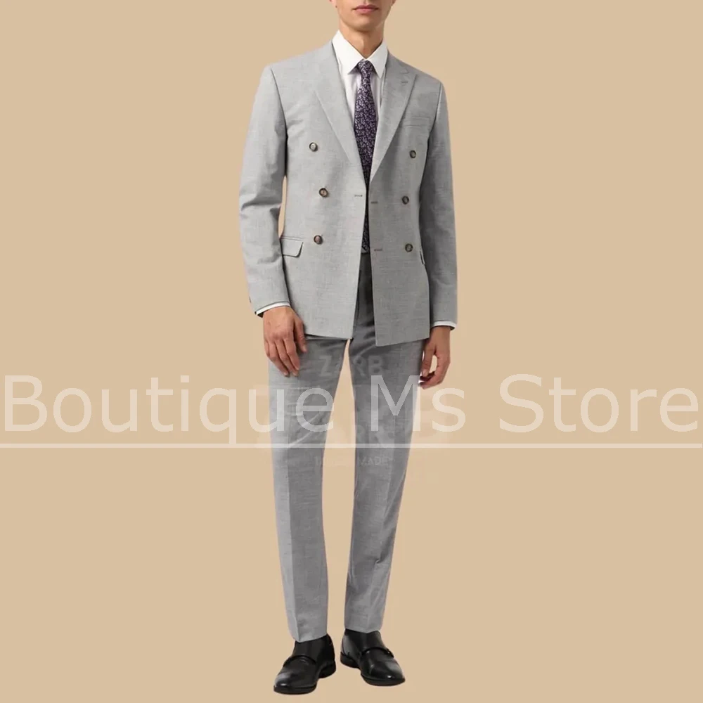 Light Grey Men Suit 2 Piece Classic Formal Business Office Wedding Party Tuxedo Slim Fit Peak Lapel Double Breasted Male Suit
Light Grey Men Suit 2 Piece Classic Formal Business Office Wedding Party Tuxedo Slim Fit Peak Lapel Double Breasted Male Suit