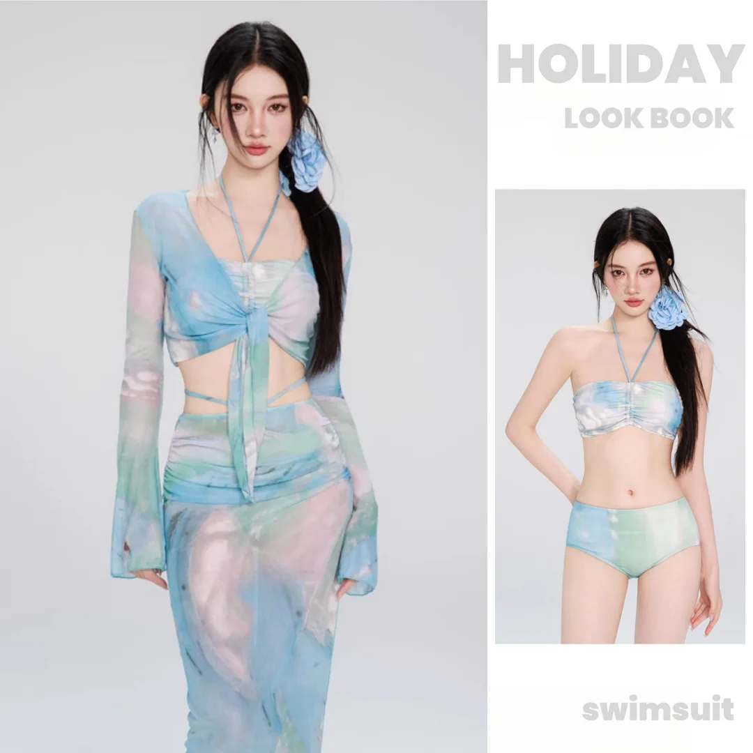 Swimsuit Long Skirt Bikini Sexy Four Piece Set Long Sleeves Sun Protection Outerwear Girls' High-end Hot Spring Swimsuit
Swimsuit Long Skirt Bikini Sexy Four Piece Set Long Sleeves Sun Protection Outerwear Girls' High-end Hot Spring Swimsuit