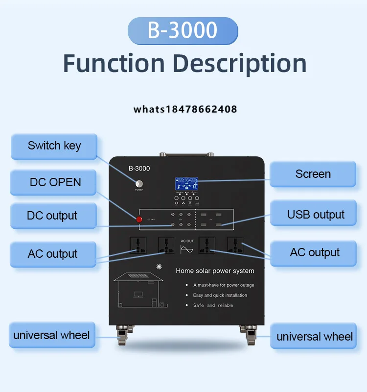 3000W portable solar generator 24V100Ah lead-acid battery station LCD display, AC outdoor emergency backup power supply
3000W portable solar generator 24V100Ah lead-acid battery station LCD display, AC outdoor emergency backup power supply