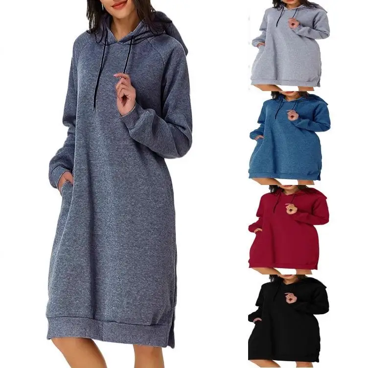 Women's Hooded Pocket Dress Base Shirt Loose Fit mid to Long Thickened Commute Style Pure Color Sweatshirt Dress
Women's Hooded Pocket Dress Base Shirt Loose Fit mid to Long Thickened Commute Style Pure Color Sweatshirt Dress