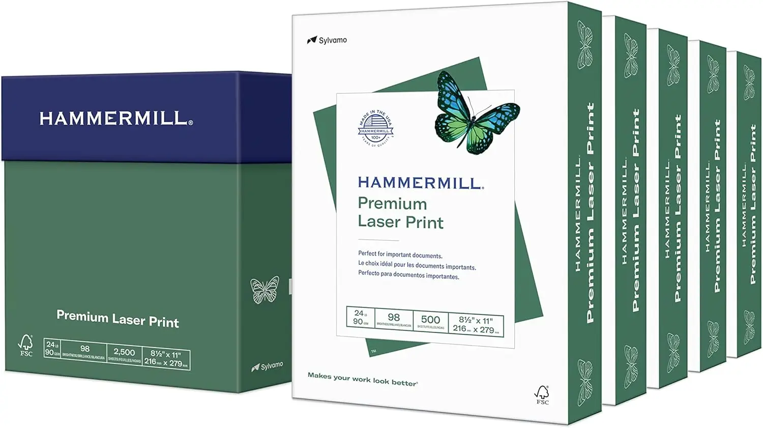 Premium Laser Printer Paper 24lb, 8.5x11, 5 Ream (2500 Sheets) - 98 Bright, Ultra-Smooth, Acid-Free
Premium Laser Printer Paper 24lb, 8.5x11, 5 Ream (2500 Sheets) - 98 Bright, Ultra-Smooth, Acid-Free