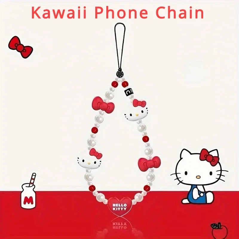 Sanrio New Mobile Phone Hanging Chain Hello Kitty Love Bow Mobile Phone Chain Beaded Chain Jewelry Lanyard Women's Kawaii Gift 
Sanrio New Mobile Phone Hanging Chain Hello Kitty Love Bow Mobile Phone Chain Beaded Chain Jewelry Lanyard Women's Kawaii Gift
