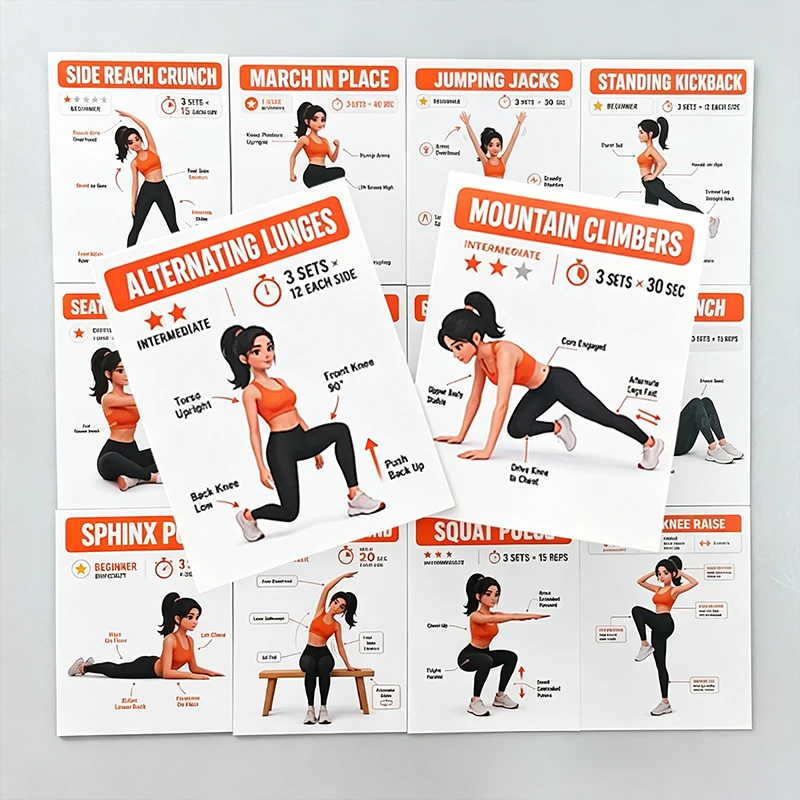 Fitness Exercise Guide Cards for Young and Middle-Aged Beginners, Female-Friendly, for Home and Office, Equipment-Free Exercise Cards for Sedentary People, Portable Light Exercise Cards for Women That Can Be Used Anytime, Anywhere
Fitness Exercise Guide Cards for Young and Middle-Aged Beginners, Female-Friendly, for Home and Office, Equipment-Free Exercise Cards for Sedentary People, Portable Light Exercise Cards for Women That Can Be Used Anytime, Anywhere