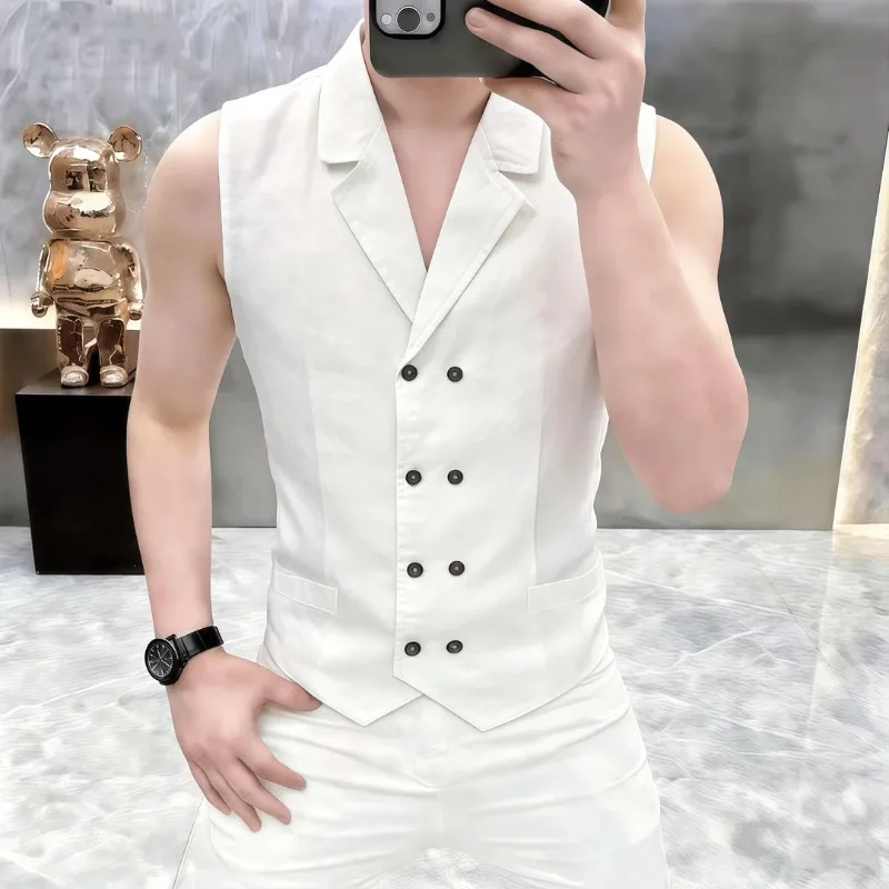 Summer Suit Collar Double Breasted Vest Men's Trendy Fashion Sleeveless T-shirt Casual Business Social T-shirts Men Clothing
Summer Suit Collar Double Breasted Vest Men's Trendy Fashion Sleeveless T-shirt Casual Business Social T-shirts Men Clothing