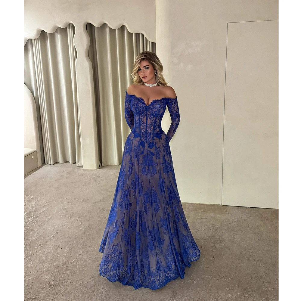 2026 Elegant Party Dresses Off Shoulder Long Sleeve Blue Lace Evening Dresses Women's Dress Sheer Corset A-Line Floor-Length For
2026 Elegant Party Dresses Off Shoulder Long Sleeve Blue Lace Evening Dresses Women's Dress Sheer Corset A-Line Floor-Length For