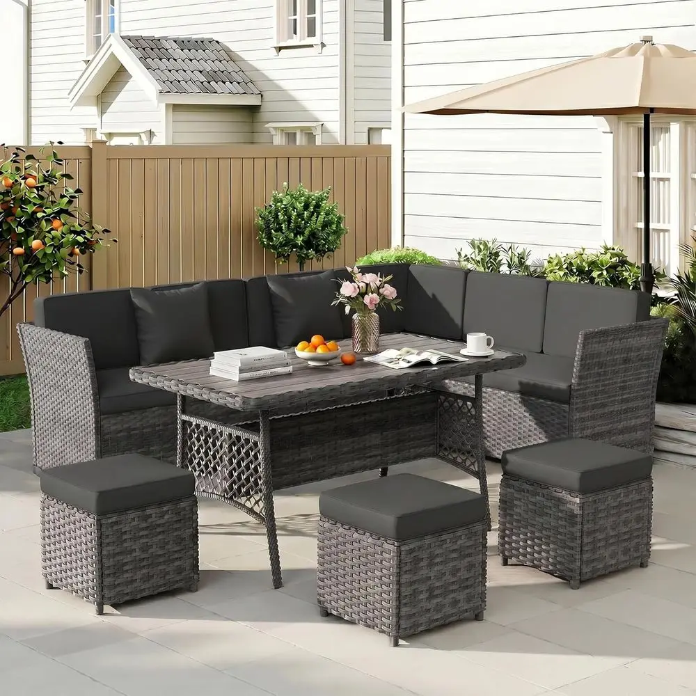 7-Piece Outdoor Wicker Patio Furniture Set with Dining Table, Chairs, and Ottoman in Grey
7-Piece Outdoor Wicker Patio Furniture Set with Dining Table, Chairs, and Ottoman in Grey