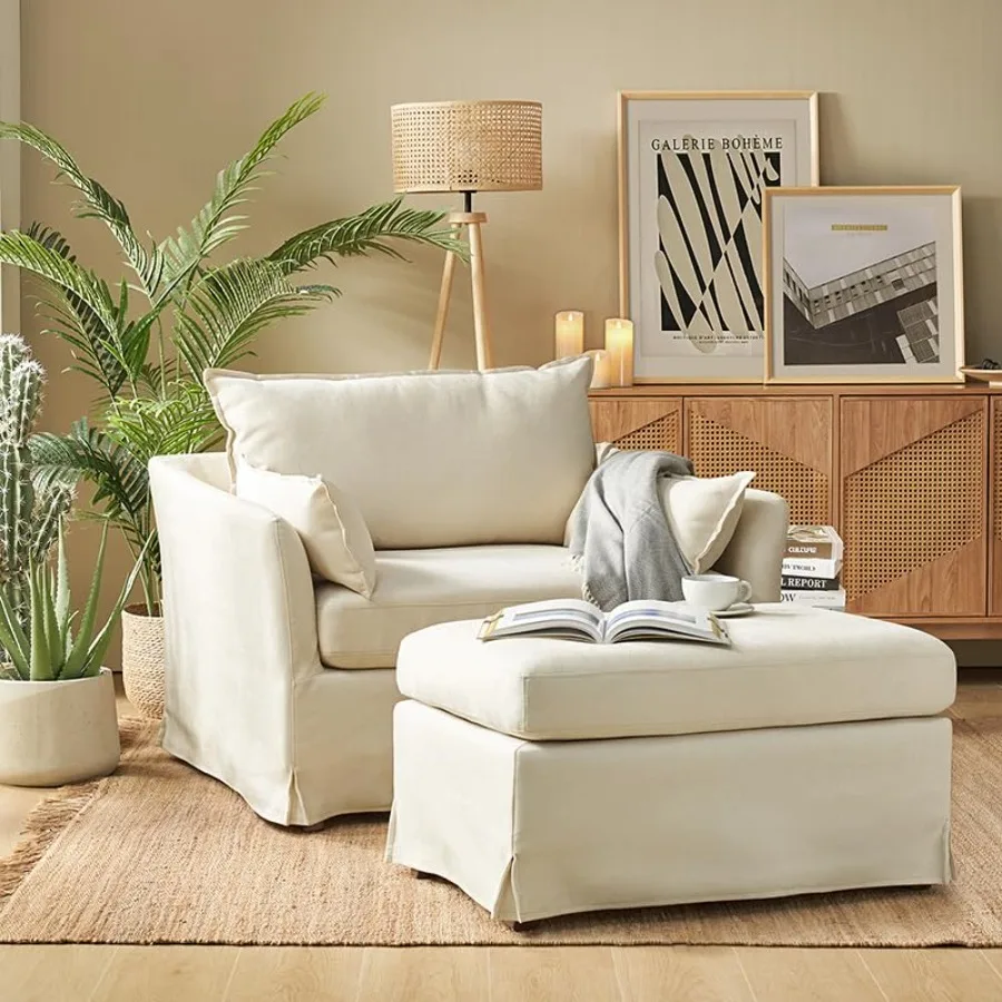 Accent Chair Ottoman Set, Modern Oversized 1.5 Seat Sofa Slipcover with Reversible Seat Cushion, Comfy Upholstered Lazy Arm Cha
Accent Chair Ottoman Set, Modern Oversized 1.5 Seat Sofa Slipcover with Reversible Seat Cushion, Comfy Upholstered Lazy Arm Cha