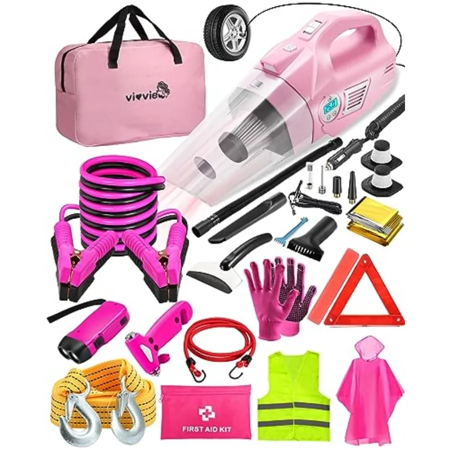 Roadside Emergency Car kit for Vehicles with 4 in 1 Inflatable Car Vacuum Cleaner Pink Jumper Cables First Aid Kit Tow Rope Veh
Roadside Emergency Car kit for Vehicles with 4 in 1 Inflatable Car Vacuum Cleaner Pink Jumper Cables First Aid Kit Tow Rope Veh