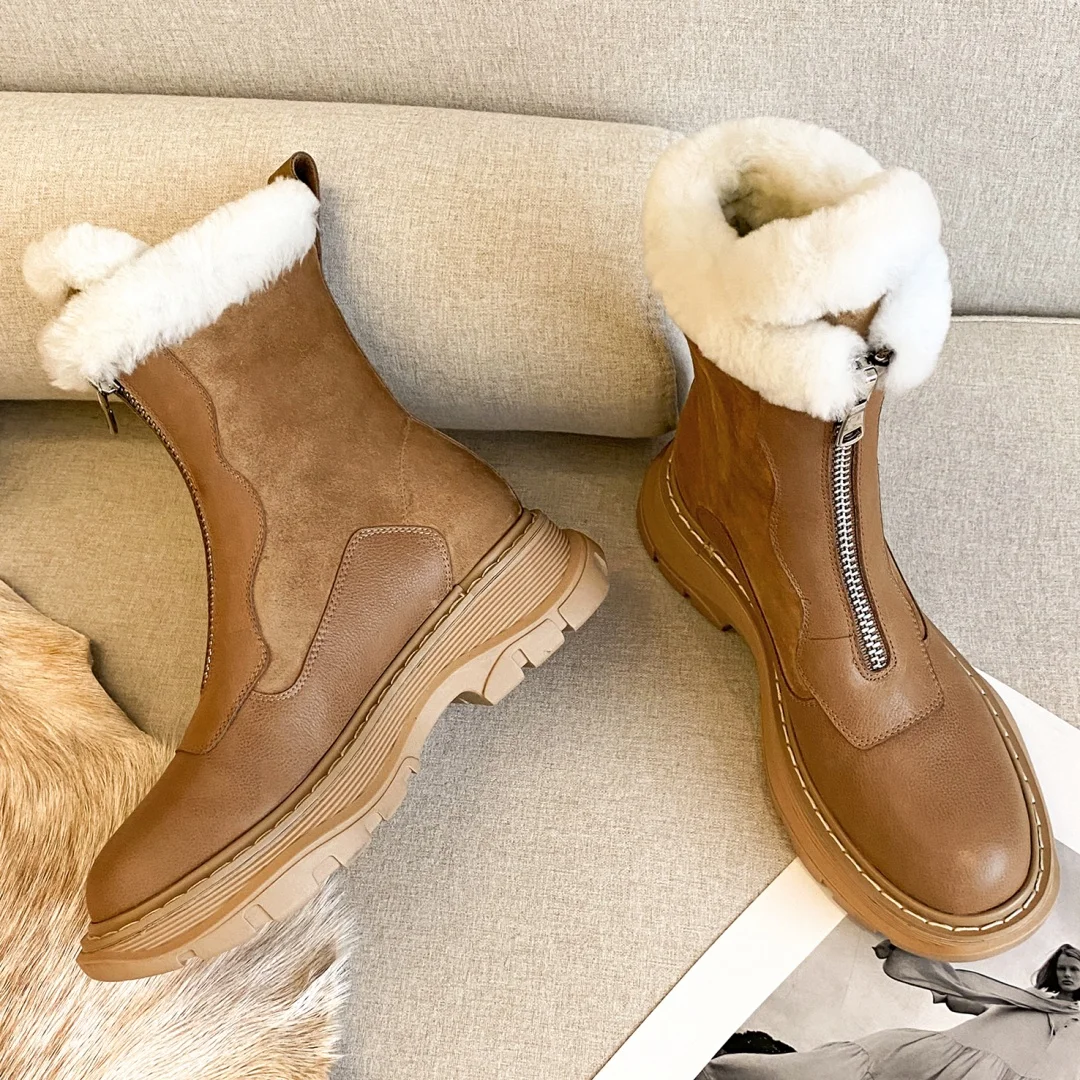 Women's genuine leather patchwork front zip winter ankle snow boots thick sole platform flats clod weather short boots shoes hot
Women's genuine leather patchwork front zip winter ankle snow boots thick sole platform flats clod weather short boots shoes hot