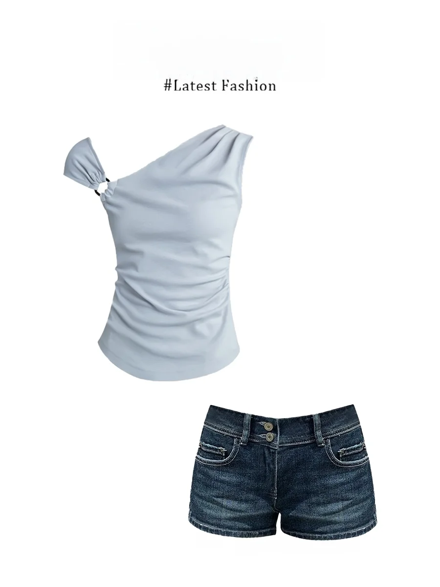 Parkyeon Summer Design Women's Irregular Waist Slimming Shoulder Top High Waist Jeans Shorts Two-Piece Set Casual Style
Parkyeon Summer Design Women's Irregular Waist Slimming Shoulder Top High Waist Jeans Shorts Two-Piece Set Casual Style