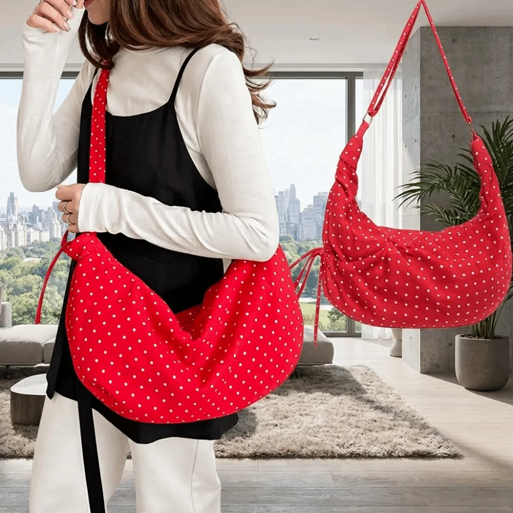 Nylon Polka Dot Shoulder Bag Korean Style Large Capacity Crossbody Bag Ultralight Pleated Zipper Design Dumpling Bag for Women
Nylon Polka Dot Shoulder Bag Korean Style Large Capacity Crossbody Bag Ultralight Pleated Zipper Design Dumpling Bag for Women