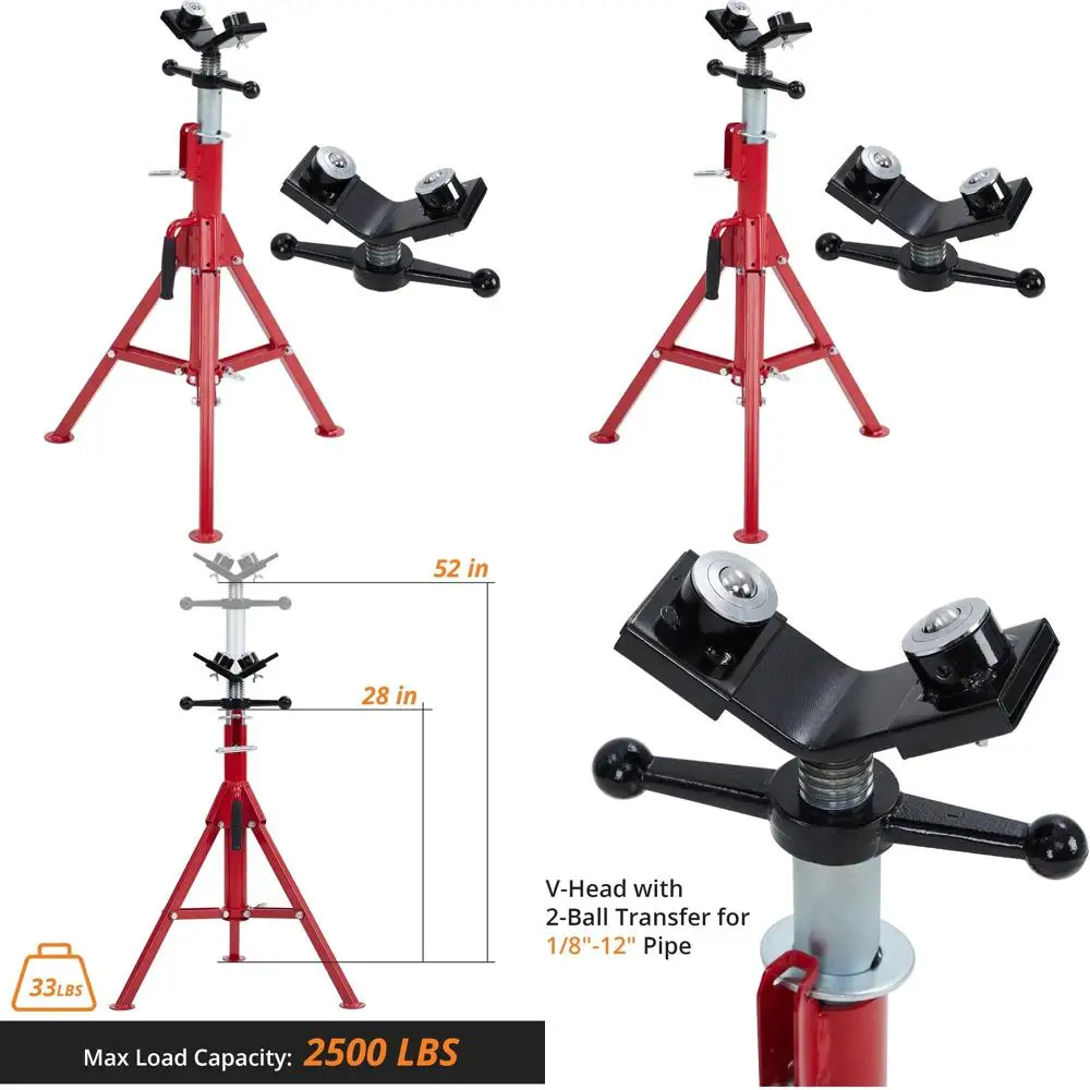 Heavy-Duty Adjustable Pipe Jack Stand with 2 Balls, 28-52 Height Range, 1/8-12 Pipe Capacity, 2500 lbs Load Capacity
Heavy-Duty Adjustable Pipe Jack Stand with 2 Balls, 28-52 Height Range, 1/8-12 Pipe Capacity, 2500 lbs Load Capacity