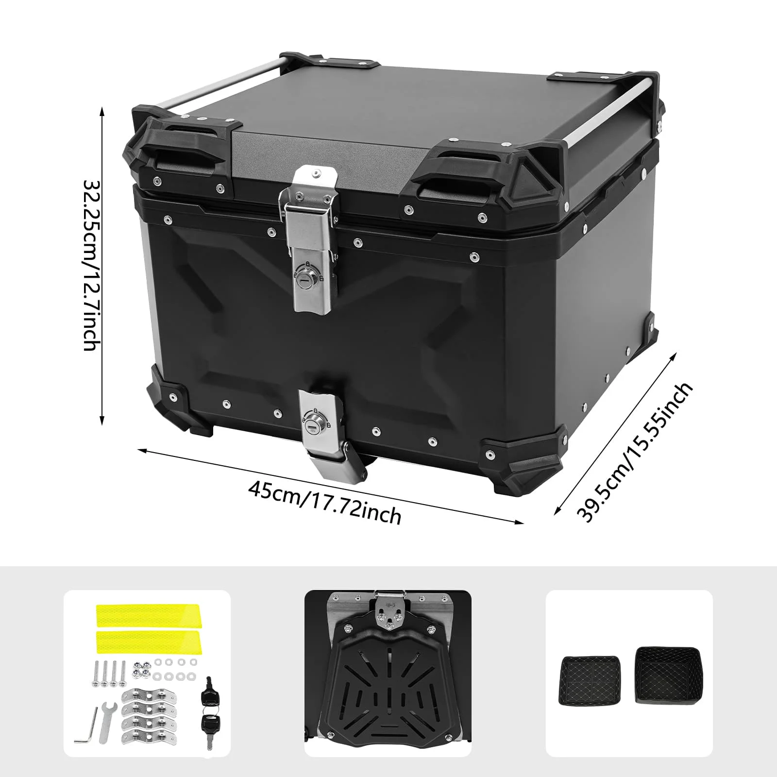 55L Universal Aluminum Motorcycle Top Case Waterproof Motorbike Tail Box Luggage Storage Case with Safety Lock for Helmet Black
55L Universal Aluminum Motorcycle Top Case Waterproof Motorbike Tail Box Luggage Storage Case with Safety Lock for Helmet Black