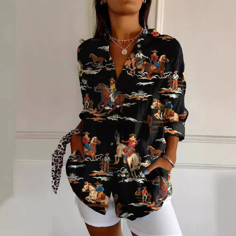 Women Print Shirt Full Sleeve Cardigan Turn Down Collar Casual Shirts Streetwear Spliced Blouses Single Breasted Elegant Summer
Women Print Shirt Full Sleeve Cardigan Turn Down Collar Casual Shirts Streetwear Spliced Blouses Single Breasted Elegant Summer
