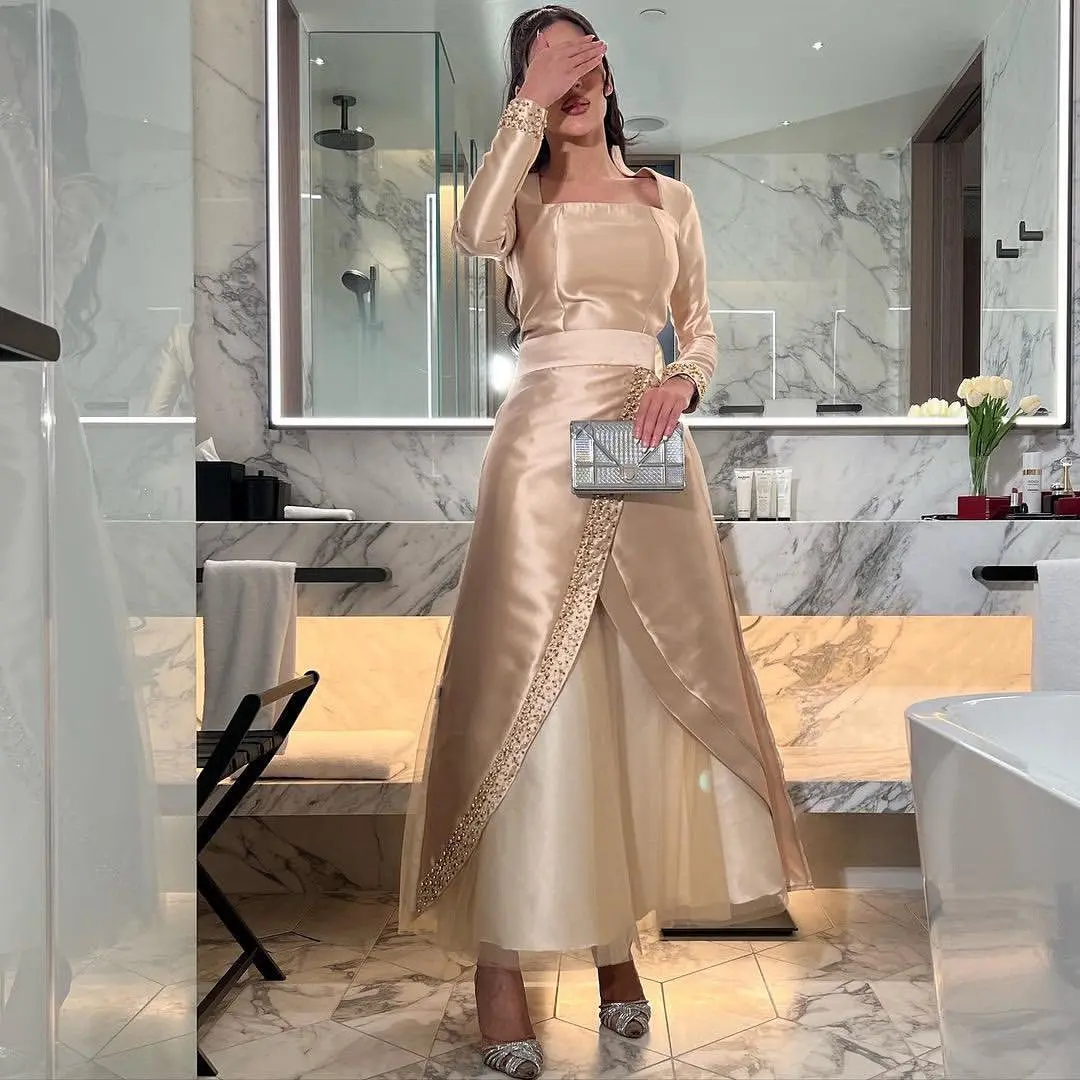 Santorini Saudi Arabia Women Vestidos Prom Dresses Square Neck Beaded Long Sleeves Evening Dress Formal Occasion Party Gowns
Santorini Saudi Arabia Women Vestidos Prom Dresses Square Neck Beaded Long Sleeves Evening Dress Formal Occasion Party Gowns