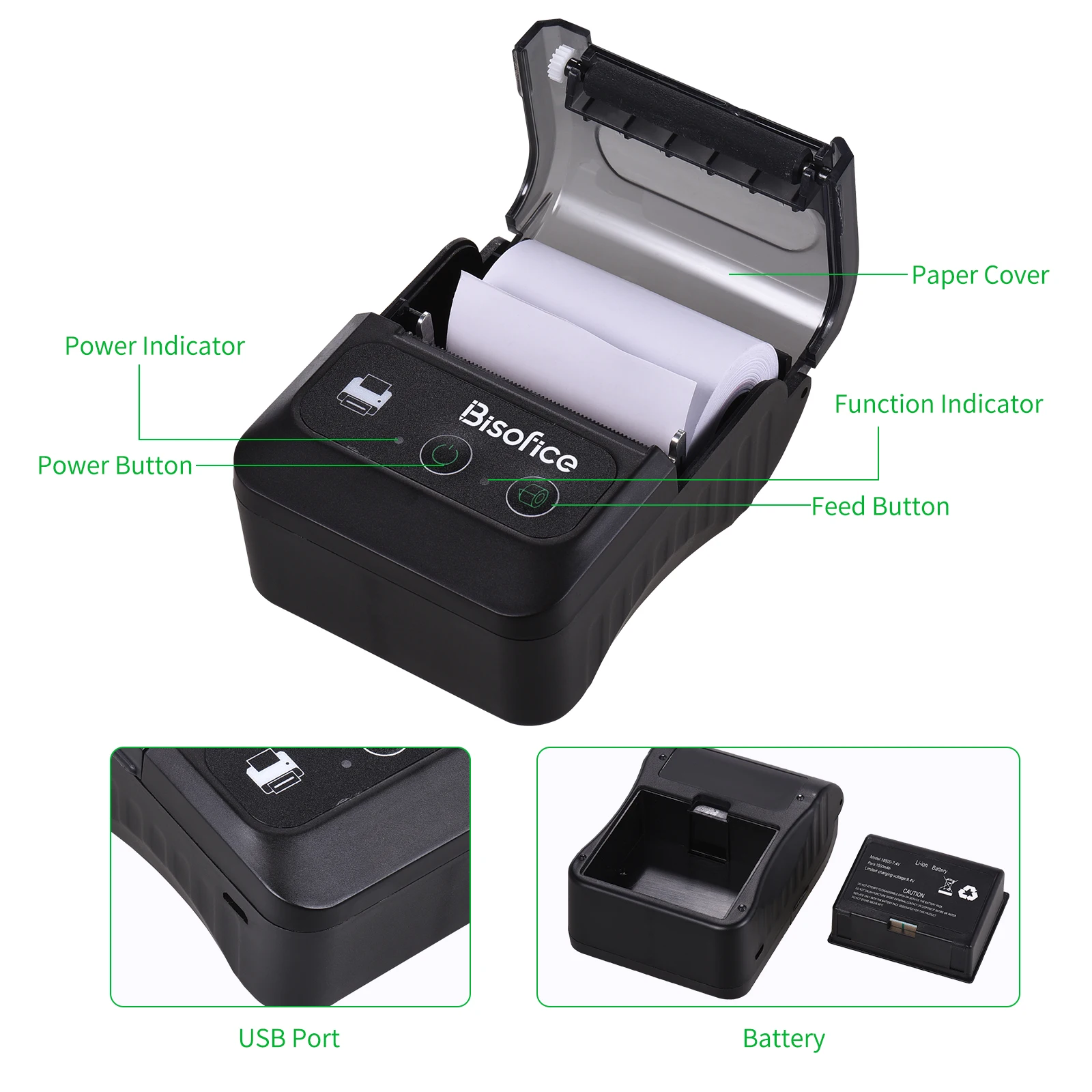 Bisofice Portable Wireless BT 58mm 2 Inch Thermal Receipt Printer Mini USB Bill POS Mobile Printer Support ESC/POS Print Command
Bisofice Portable Wireless BT 58mm 2 Inch Thermal Receipt Printer Mini USB Bill POS Mobile Printer Support ESC/POS Print Command