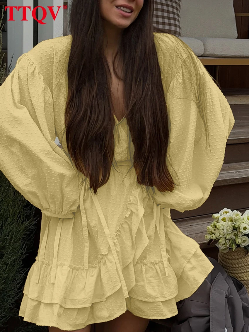TTQV Fashion Loose Yellow Women Dress 2026 Sexy V-Neck Long Sleeve Mini Dresses Elegant Classic Ruffles Female Dress Streetwear
TTQV Fashion Loose Yellow Women Dress 2026 Sexy V-Neck Long Sleeve Mini Dresses Elegant Classic Ruffles Female Dress Streetwear