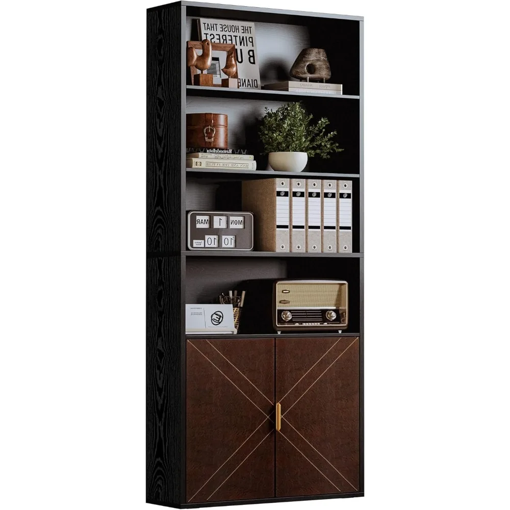 Book Shelf and Bookcase with Leather Doors, 70" Tall Bookshelf, for Home Office, Living Room, Black
Book Shelf and Bookcase with Leather Doors, 70" Tall Bookshelf, for Home Office, Living Room, Black