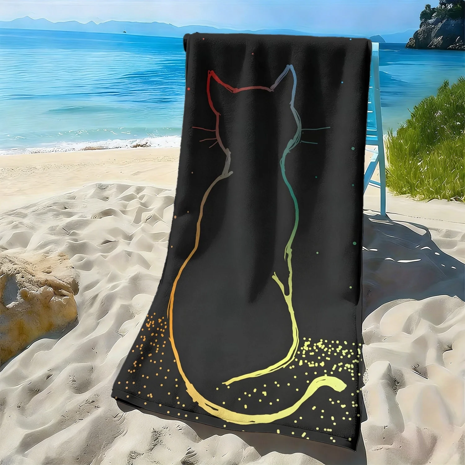Colorful cat gradient line pattern polyester microfiber beach towel is highly absorbent, suitable for swimming and beach outings
Colorful cat gradient line pattern polyester microfiber beach towel is highly absorbent, suitable for swimming and beach outings