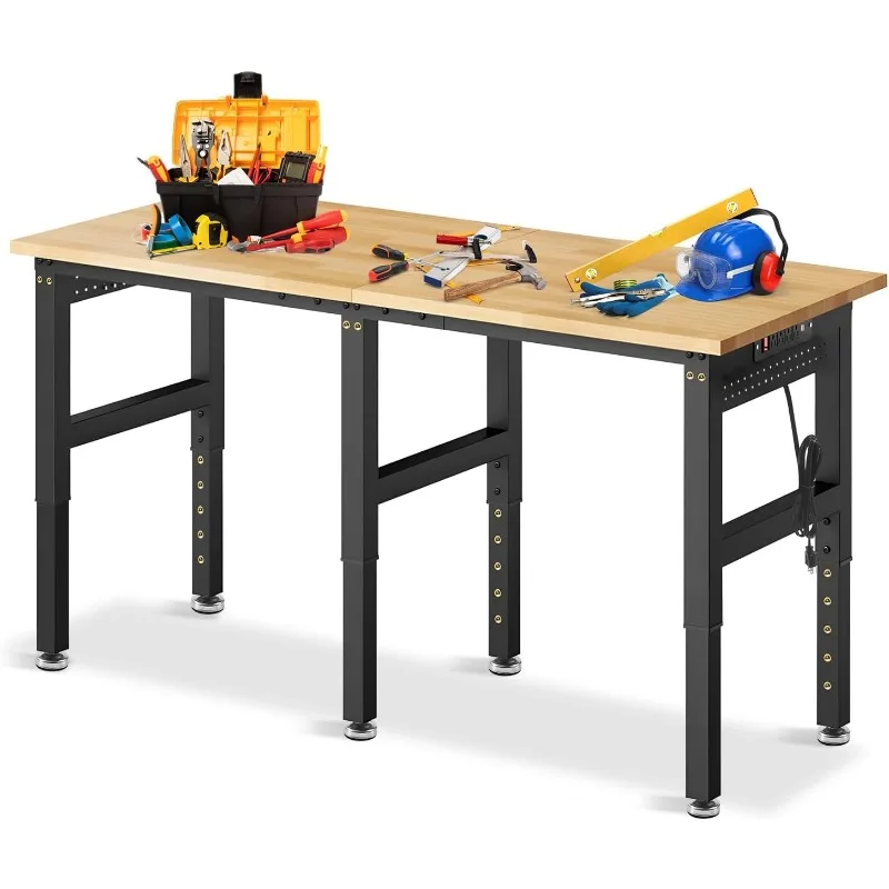 72” Adjustable Height Workbench, 5000 LBS Heavy Duty Table Rubber Wood Workstation with Power Outlet & Pegboard for Garage, Offi
72” Adjustable Height Workbench, 5000 LBS Heavy Duty Table Rubber Wood Workstation with Power Outlet & Pegboard for Garage, Offi