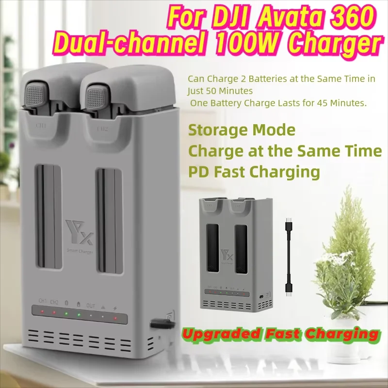 For DJI AVATA 360 Drone Dual Batteries Charger Two-Way 100W Fast Charging Hub Power Bank For Avata360 Charging Base Accessories
For DJI AVATA 360 Drone Dual Batteries Charger Two-Way 100W Fast Charging Hub Power Bank For Avata360 Charging Base Accessories