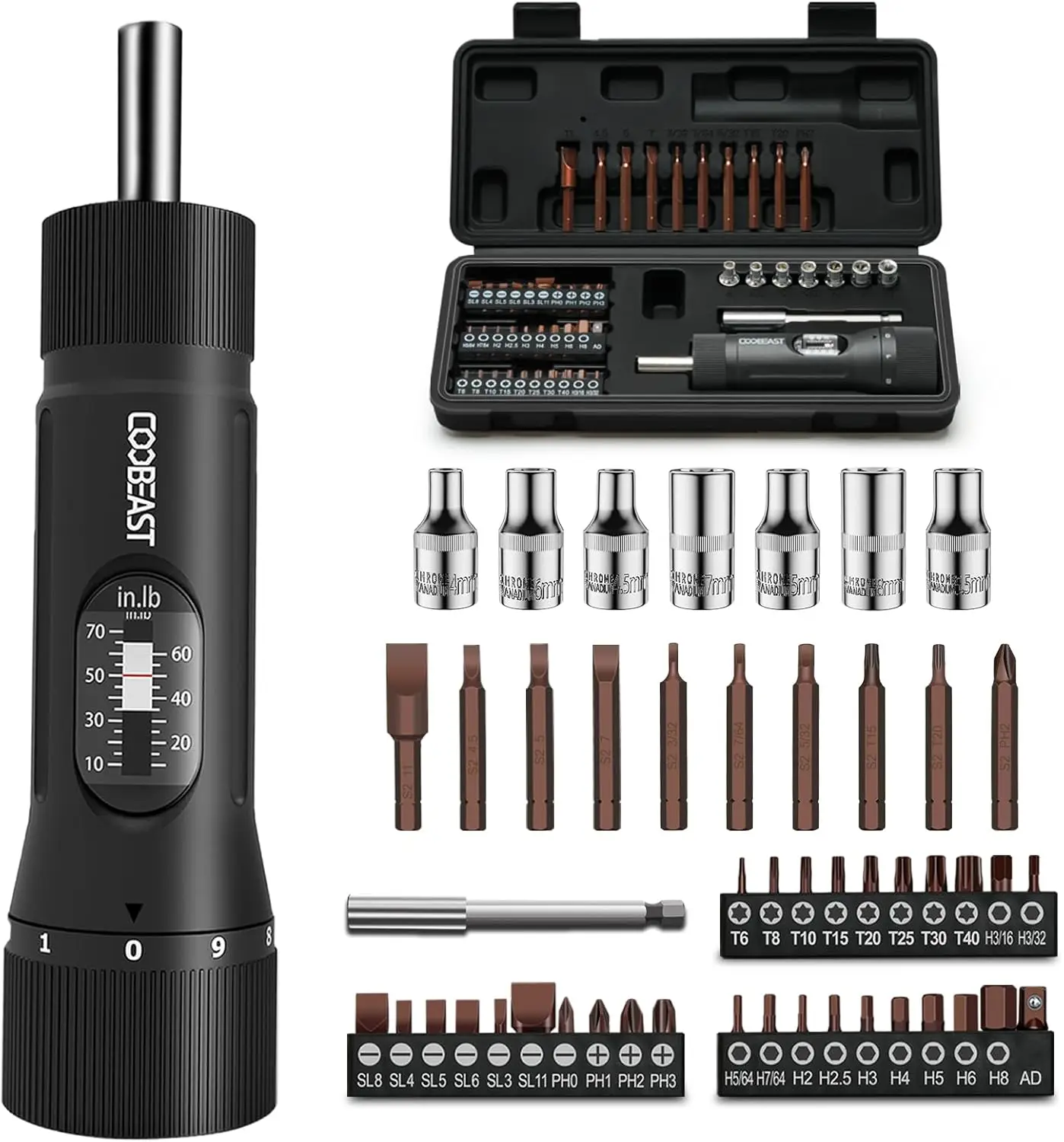 49-Piece Torque Screwdriver Set with S2 Bits & Sockets, 1/4" Drive for Maintenance and Repair Tools
49-Piece Torque Screwdriver Set with S2 Bits & Sockets, 1/4" Drive for Maintenance and Repair Tools