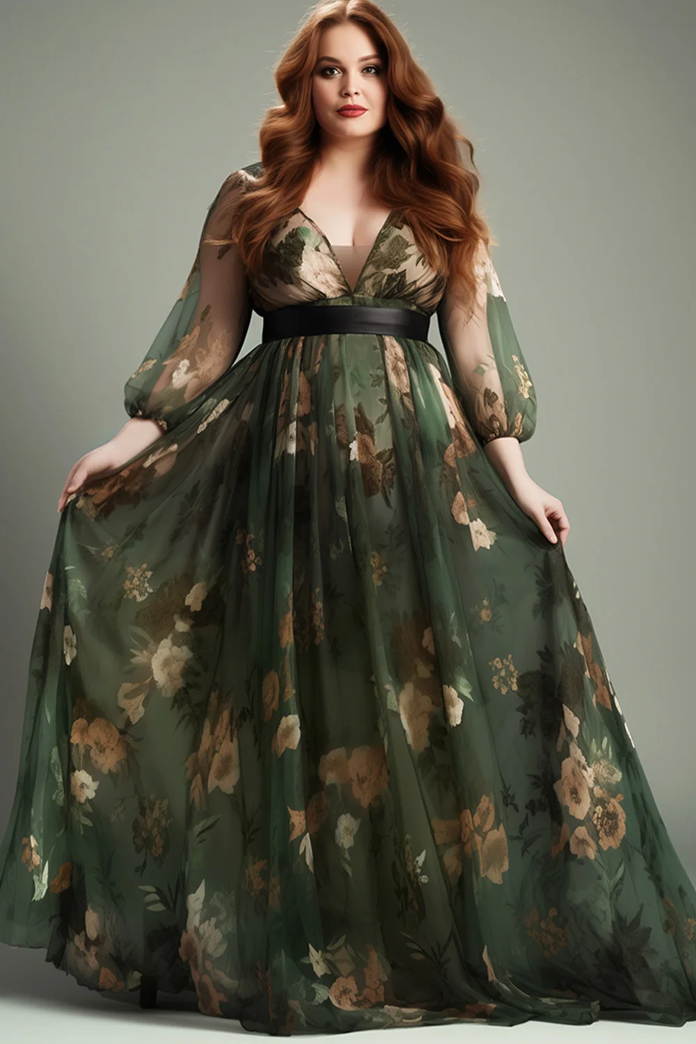 Flycurvy Plus Size Wedding Guest Green Chiffon Floral Print See-Through Lantern Sleeve Maxi Dress
Flycurvy Plus Size Wedding Guest Green Chiffon Floral Print See-Through Lantern Sleeve Maxi Dress