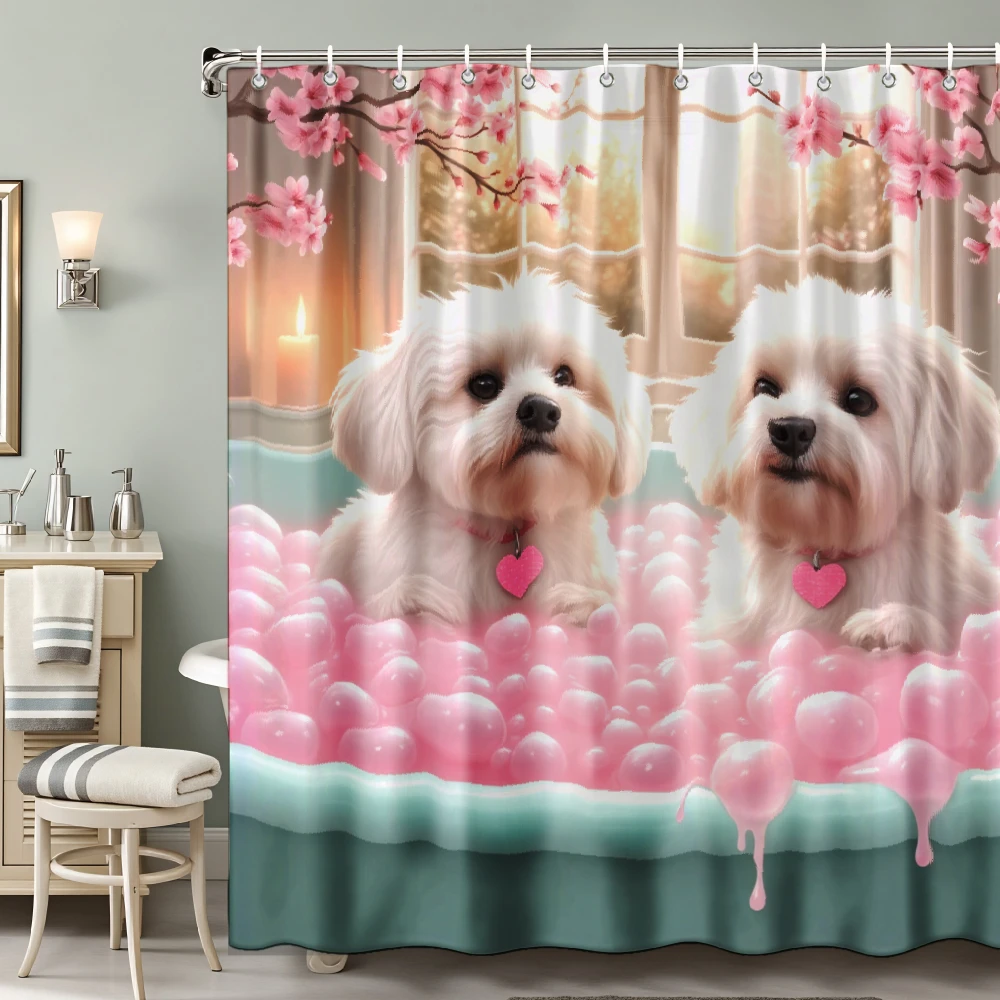 Cute Puppy Shower Curtain Pink Bubble Dog Lover Floral Cherry Blossom Bathroom Decor Polyester Waterproof Curtain
Cute Puppy Shower Curtain Pink Bubble Dog Lover Floral Cherry Blossom Bathroom Decor Polyester Waterproof Curtain