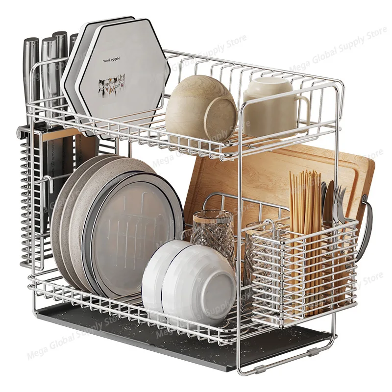 Compact Dish Drying Rack Stainless Steel Double-Layer Countertop Drain Holder Shelf Kitchen Dishware Cutlery Storage Shelves
Compact Dish Drying Rack Stainless Steel Double-Layer Countertop Drain Holder Shelf Kitchen Dishware Cutlery Storage Shelves
