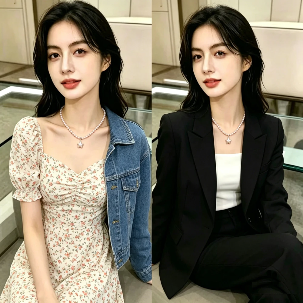 Baroque Freshwater Pearl Necklace Five Pointed Star Pendant White Purple Pearl Collarbone Chain Simple Choker Accessories Gift
Baroque Freshwater Pearl Necklace Five Pointed Star Pendant White Purple Pearl Collarbone Chain Simple Choker Accessories Gift