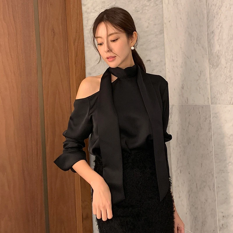 MEXZT Elegant Black Shirts Women Fashion Sexy Off Shoulder Tie Blouses Office Ladies Korean Skew Collar Long Sleeve Design Tops
MEXZT Elegant Black Shirts Women Fashion Sexy Off Shoulder Tie Blouses Office Ladies Korean Skew Collar Long Sleeve Design Tops