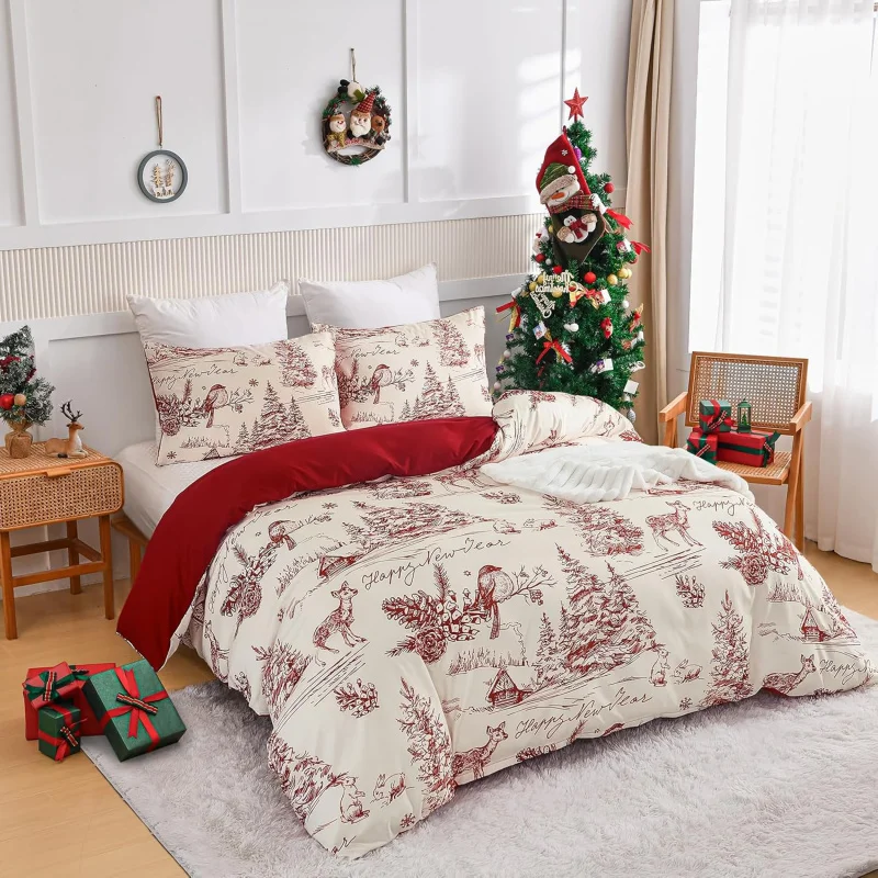 3-piece Set Of Red Countryside Christmas bedding, Holiday Decoration Soft Microfiber Duvet Cover And 2 Zippered Pillowcases
3-piece Set Of Red Countryside Christmas bedding, Holiday Decoration Soft Microfiber Duvet Cover And 2 Zippered Pillowcases