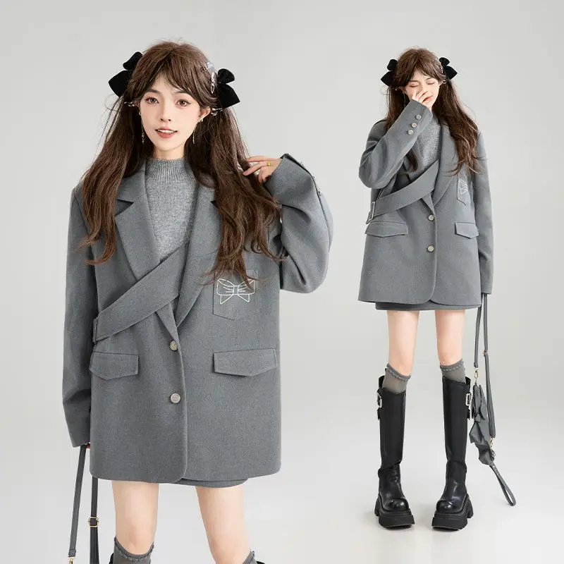 Office Lady Sweet Gray Suit Jacket Women's Blazer Autumn New Bow Loose Casual Versatile Outerwear Coat Fashion Female Clothing
Office Lady Sweet Gray Suit Jacket Women's Blazer Autumn New Bow Loose Casual Versatile Outerwear Coat Fashion Female Clothing
