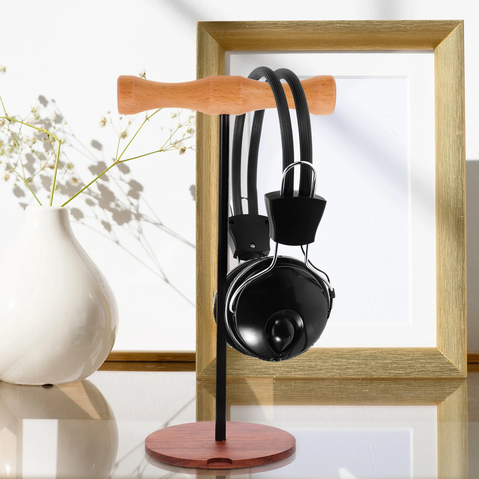 Wooden Headphone Stand Desktop Display Rack for Gaming Earphone Holder Black Metal Zinc Alloy Wireless Organizer Storage
Wooden Headphone Stand Desktop Display Rack for Gaming Earphone Holder Black Metal Zinc Alloy Wireless Organizer Storage