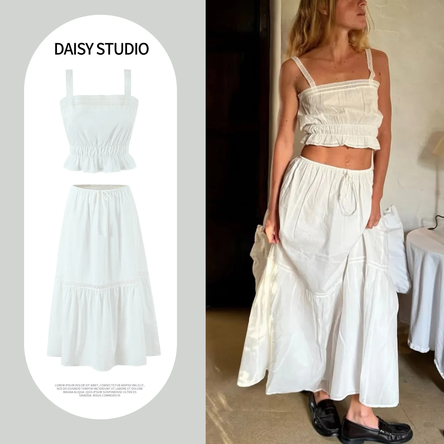 New Summer Women's Holiday Style Lace Splicing Long Belted Strap Top And High Waist Skirt Set Breathable Loose Fit Spring Sum...
New Summer Women's Holiday Style Lace Splicing Long Belted Strap Top And High Waist Skirt Set Breathable Loose Fit Spring Sum...