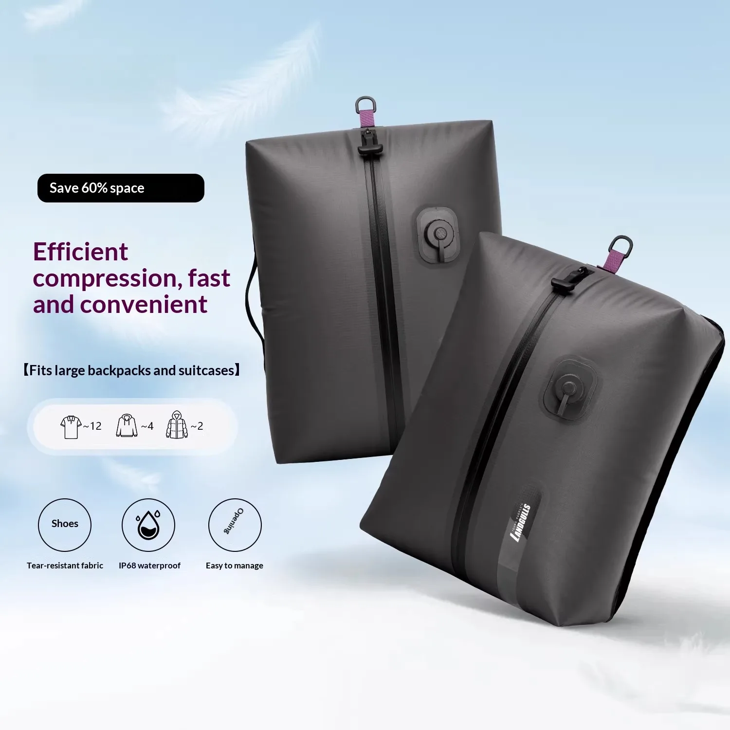 Дорожная компрессионная сумка для хранения — IP68, водонепроницаемый многоразовый органайзер для багажа объемом 25 л с односторонним воздушным клапаном, устойчивый к разрыву нейлон 70D
Дорожная компрессионная сумка для хранения — IP68, водонепроницаемый многоразовый органайзер для багажа объемом 25 л с односторонним воздушным клапаном, устойчивый к разрыву нейлон 70D