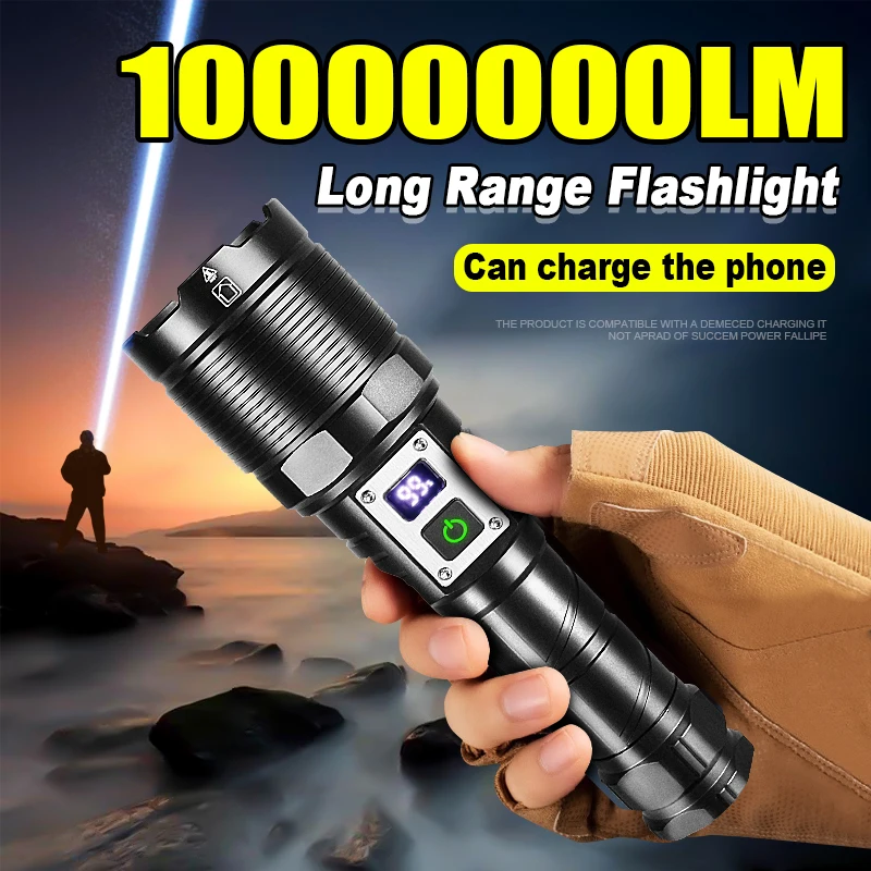 10000000LM Most Powerful Flashlight Rechargeable LED Light Tactical Lantern Portable Lamp Waterproof Outdoor Lights For Camping
10000000LM Most Powerful Flashlight Rechargeable LED Light Tactical Lantern Portable Lamp Waterproof Outdoor Lights For Camping