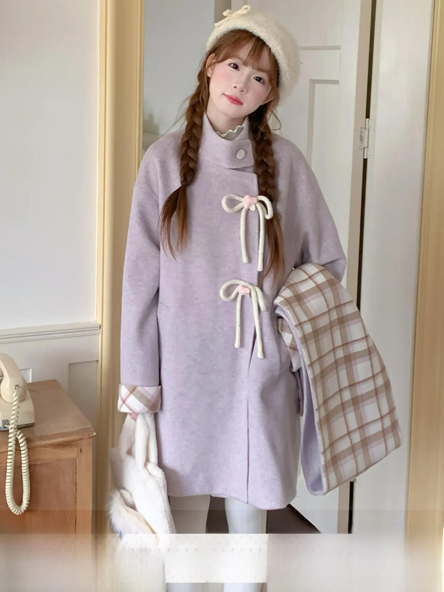 Sweet Plaid Knot Woolen Coat Durable Straight Tube Sle Daily Commute Thiened Long Sve Women's Jaet
Sweet Plaid Knot Woolen Coat Durable Straight Tube Sle Daily Commute Thiened Long Sve Women's Jaet