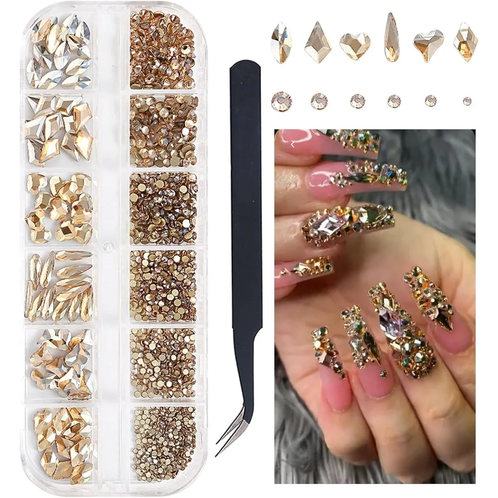 12 Shapes Champagne Gold Rhinestone Nail Art Kit 3D Flatback Gems Non Hotfix Crystals with Tweezer Picker Pencil for Manicure Face Makeup DIY Crafts Decoration
12 Shapes Champagne Gold Rhinestone Nail Art Kit 3D Flatback Gems Non Hotfix Crystals with Tweezer Picker Pencil for Manicure Face Makeup DIY Crafts Decoration