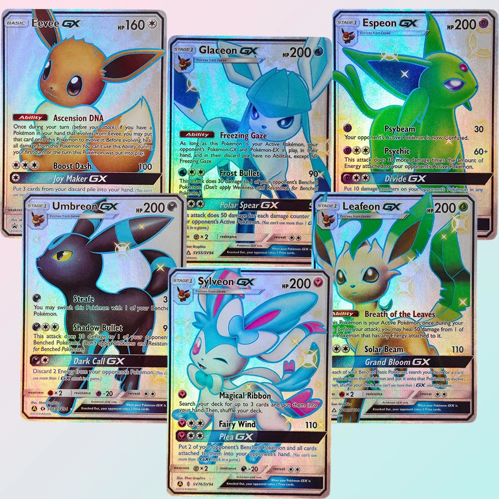 Self Made PTCG English Umbreon Eevee Leafeon Sylveon Glaceon Espeon GX Game Hobby Collection Texture Card Toy
Self Made PTCG English Umbreon Eevee Leafeon Sylveon Glaceon Espeon GX Game Hobby Collection Texture Card Toy
