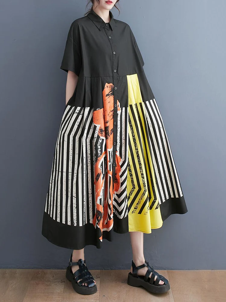 2024 Summer New Short Sleeve Black Vintage Print Dresses For Women New Loose Casual Midi Dress Robe Fashion Elegant Clothing
2024 Summer New Short Sleeve Black Vintage Print Dresses For Women New Loose Casual Midi Dress Robe Fashion Elegant Clothing
